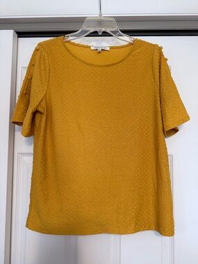 Rose + Olive Mustard Yellow Textured Top - Size Medium